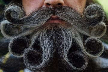 Handsome portrait of a brave Scot with a amazing beard and mustache curls in the Hungarian style.