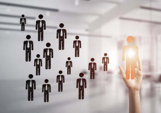 Concept of leadership and teamworking with many icons and one of