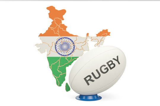 Rugby Ball with map of India, 3D rendering