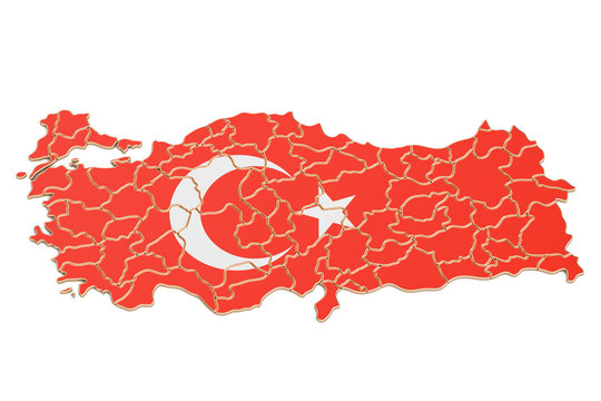Turkish map closeup, 3D rendering