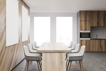 Wooden wall dining room, table