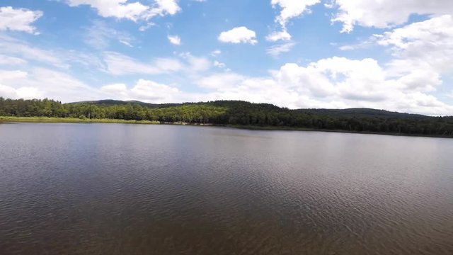 Calm Mountain Reservoir Scenic Flyover in Summer