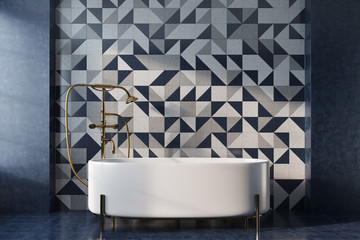 Mosaic bathroom, white tub