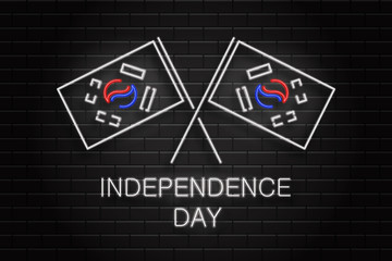 Vector realistic isolated neon flag sign for 15th August South Korea Independence Day for decoration and covering on the wall background.