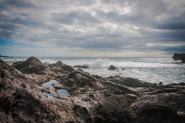 Fringing waves on rocky cove, Lanzarote, canary Islands