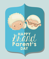 color background of figure paper light blue greeting card with caricature face happy grandparents day