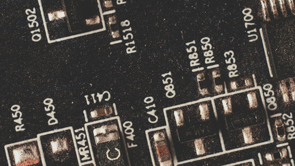 PC microcircuits. Macro computer electronics background texture with no people top view. 