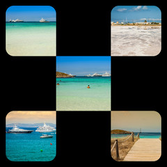 Collage of island Formentera, Spain. Europe.
