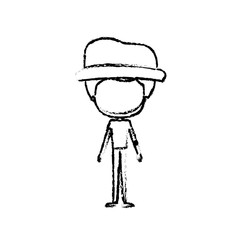 blurred silhouette of caricature faceless thin bearded man in clothes with modern hat