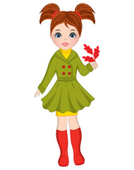 Vector Beautiful Autumn Girl with Oak Leaves