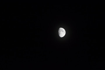 Half moon on dark sky.