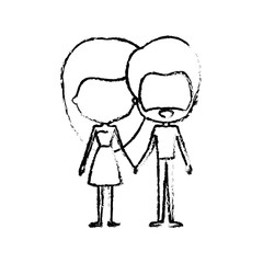 blurred silhouette of caricature faceless thin couple of bearded man and woman with long hair in dress holding hands