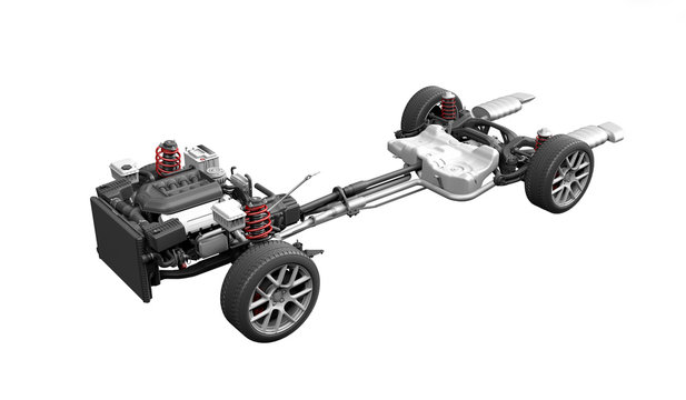 Car chassis with engine