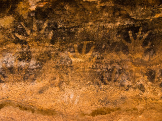 Handprint rock art in cave, Sedona, Arizona