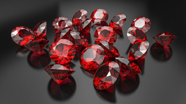 Rubies on a black background. Template, mockup.