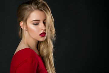 Blond girl with red lips