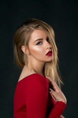 Fototapeta premium Blond girl with red lips