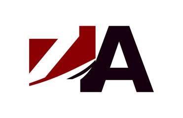 ZA Red Negative Space Square Swoosh Letter Logo