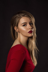 Fototapeta premium Blond girl with red lips