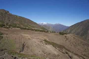 Mountainous landscape of Parque Yerba Loca set in a glacial valley close to Santiago, capital of...