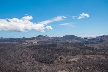 Overlapping basaltic lava flow and volcanoes, Lanzarote, Canary Islands