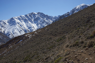 Mountainous landscape of Parque Yerba Loca set in a glacial valley close to Santiago, capital of...