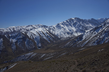 Mountainous landscape of Parque Yerba Loca set in a glacial valley close to Santiago, capital of Chile.