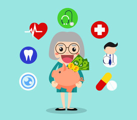 Old people savings their money for spending on health treatment/ elderly vector illustration concept.