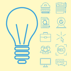 Flat outline icons online education staff training book store distant learning knowledge vector illustration