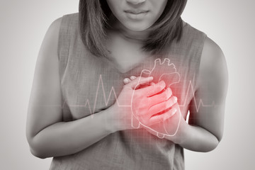 The women has heart disease and go to hospital urgent. People with heart problem concept