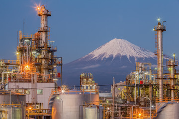 Mountain Fuji and Industry factory view at Shizuoka prefecture