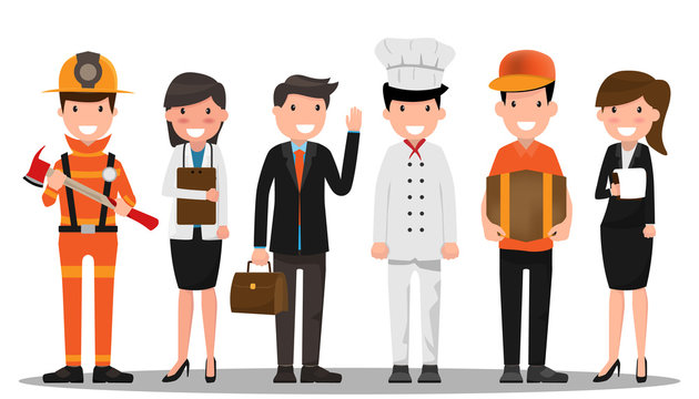 Career character in Labor Day concept. A group of people of different occupations on a white background. Vector illustration.