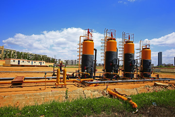 Obraz premium Pipeline valves and industrial equipment