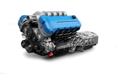 V8 Engine with gear bok isolated