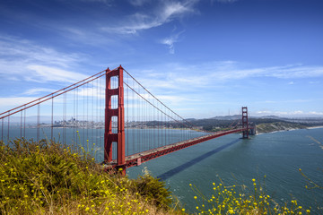 Golden Gate Bridge and San Francisco downtown in the sunny day