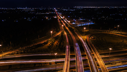over Road city highway at night - Bird eye viwe - drone -Top view © meen_na