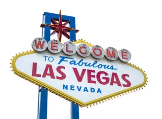 Wandcirkels plexiglas Het fantastische bord Welcome Las Vegas. Geïsoleerd op witte achtergrond © chones