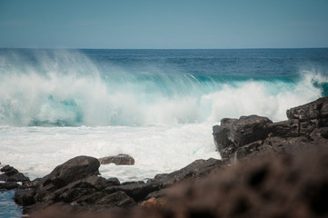 Oceanic waves making lather against the Boca de Abaco rocks coast, Lanzarote, Canary Island