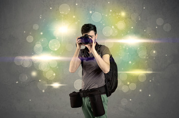 Photographer with flashing lights
