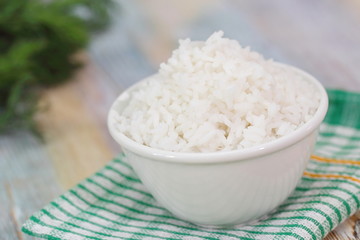 Boiled rice on plate