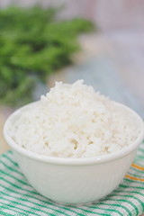 Boiled rice on plate