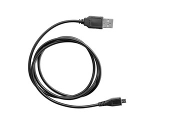 black wire USB cable isolate on white background