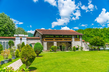Picturesque courtyard of the monastery of Moraca. Montenegro.