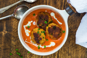 Thai crab cakes and bisque