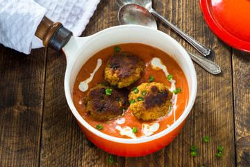 Thai crab cakes and bisque
