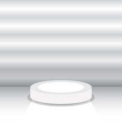 Exhibition presentation room with podium. Empty pedestal for award ceremony. Round podium for product advertising. Vector illustration