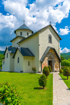 The temple of Monastery Moraca is located in the canyons of the river. Montenegro.
