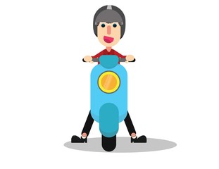 Man Going To Work By Motorcycle Illustration Flat Design