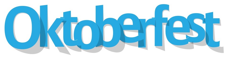 Oktoberfest Banner blue letters on a white background.