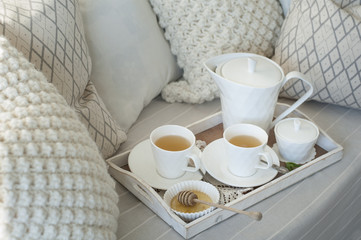 Mint tea and relaxing on the couch